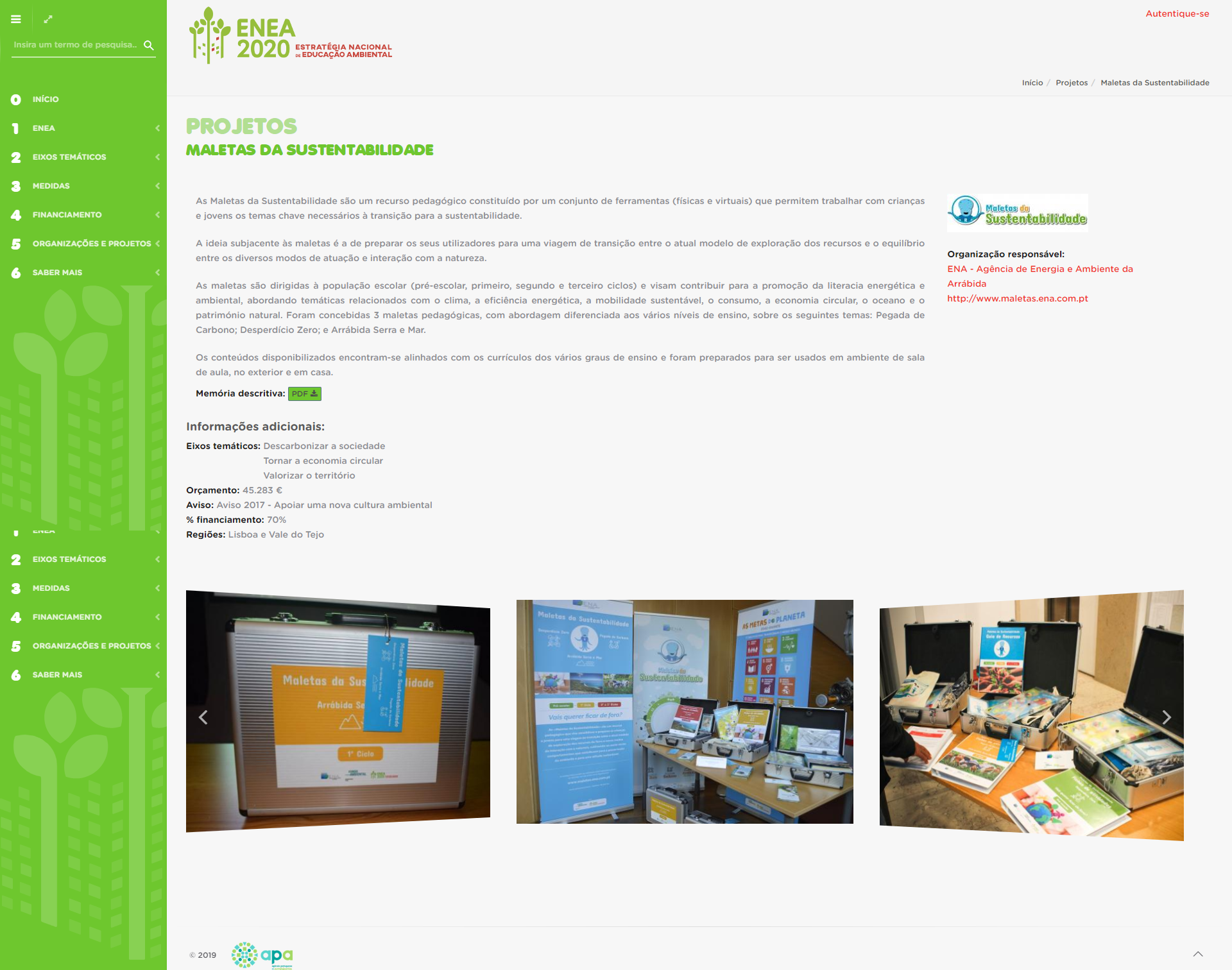 Maletas da Sustentabilidade no website da APA - ENEA