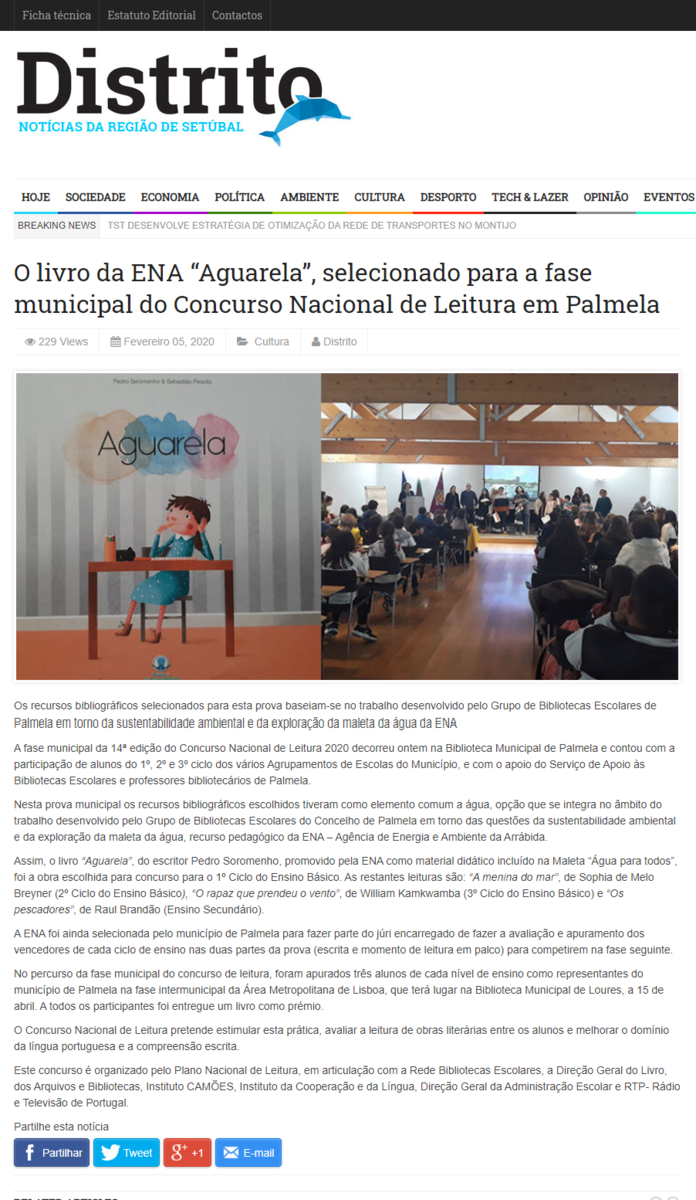O livro da ENA Aguarela, selecionado para a fase municipal do Concurso Nacional de Leitura em Palmela
