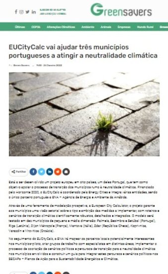 EUCityCalc vai ajudar três municípios portugueses a atingir a neutralidade climática